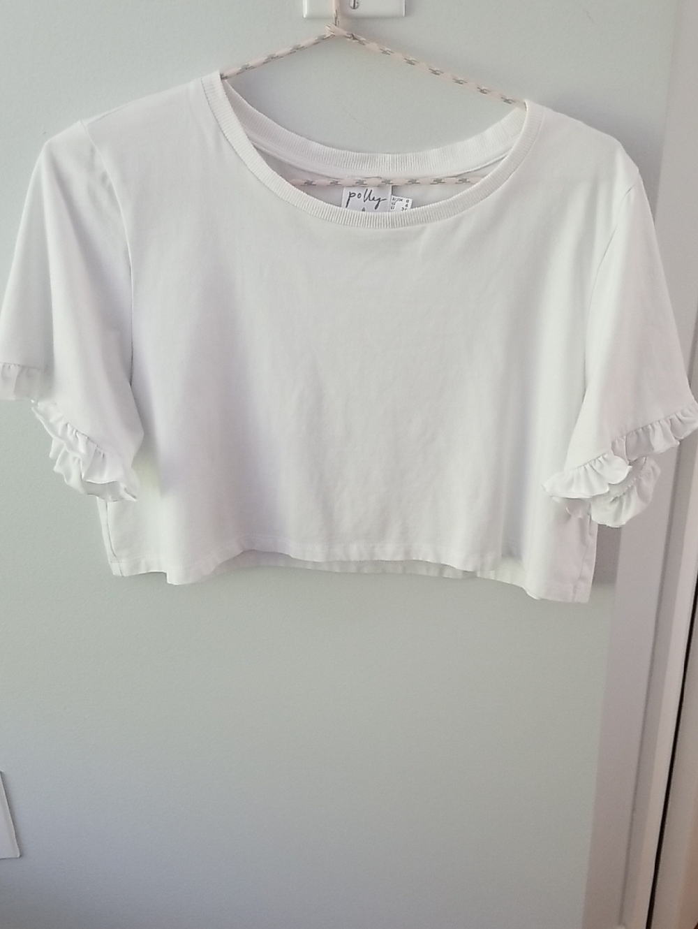 Polly Cropped White Ruffle Sleeve Top